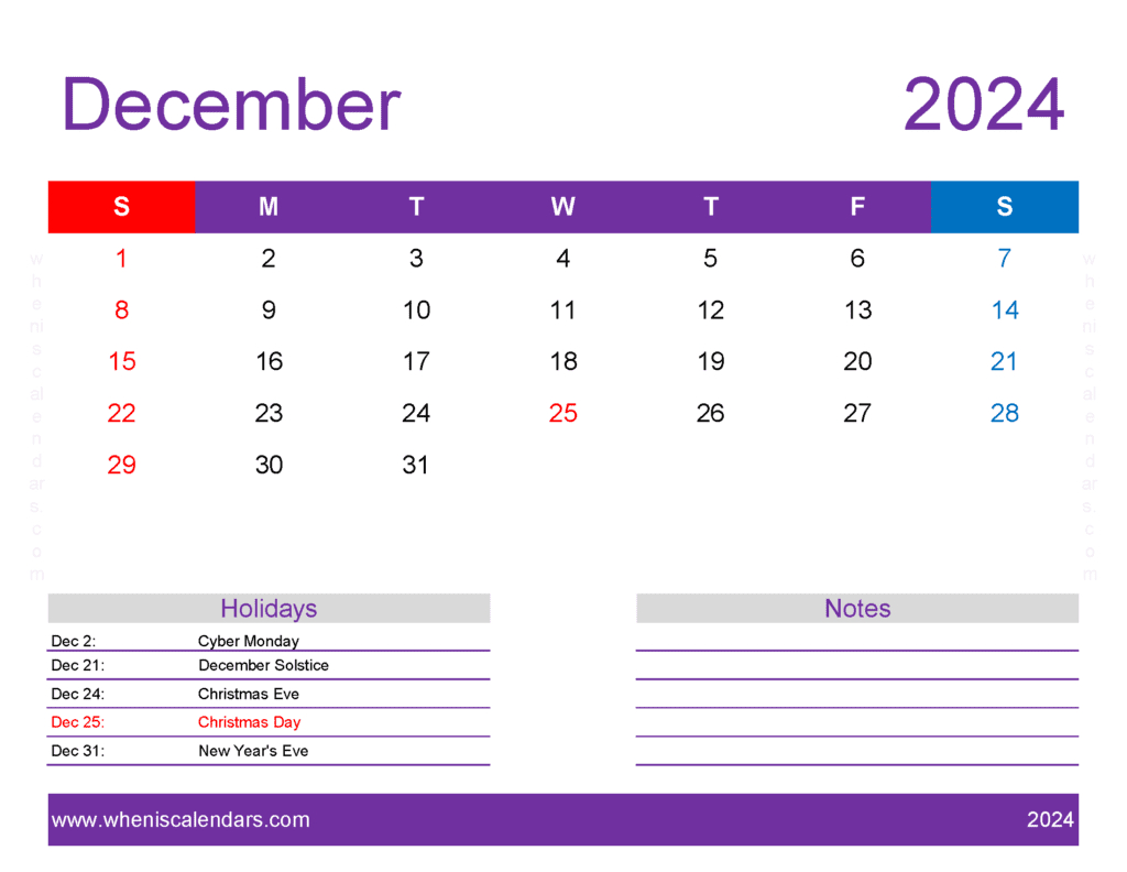 December 2024 Printable Calendar Waterproof Monthly Calendar for December 2024 Printable Calendar Waterproof