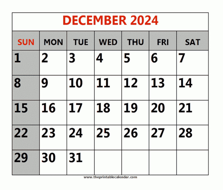 Calendar 2024 December Printable Mon-Sun