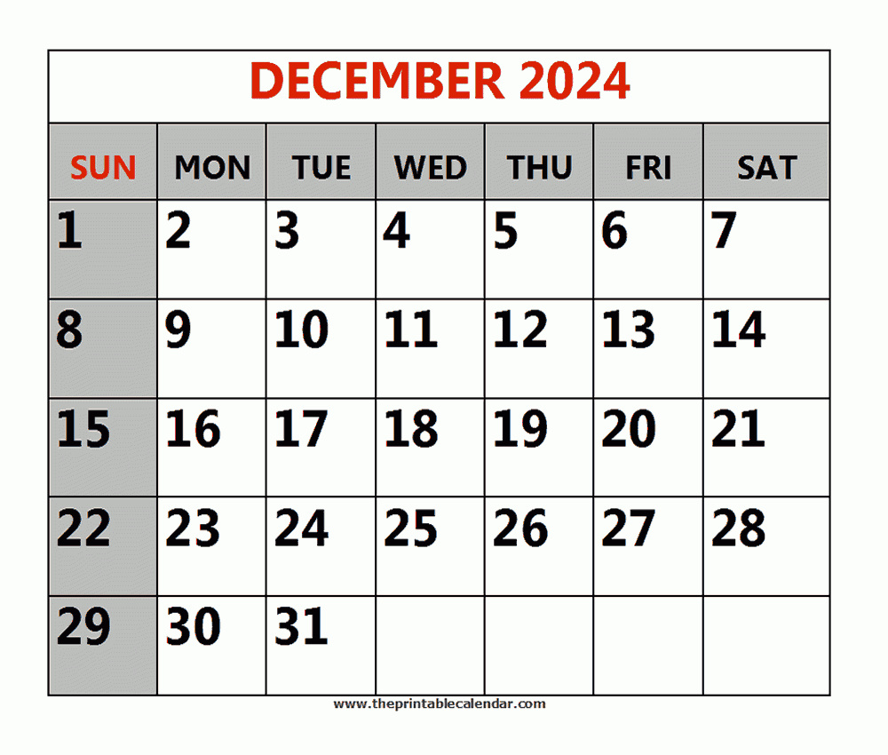 December 2024 Printable Calendars regarding Calendar 2024 December Printable Mon-Sun