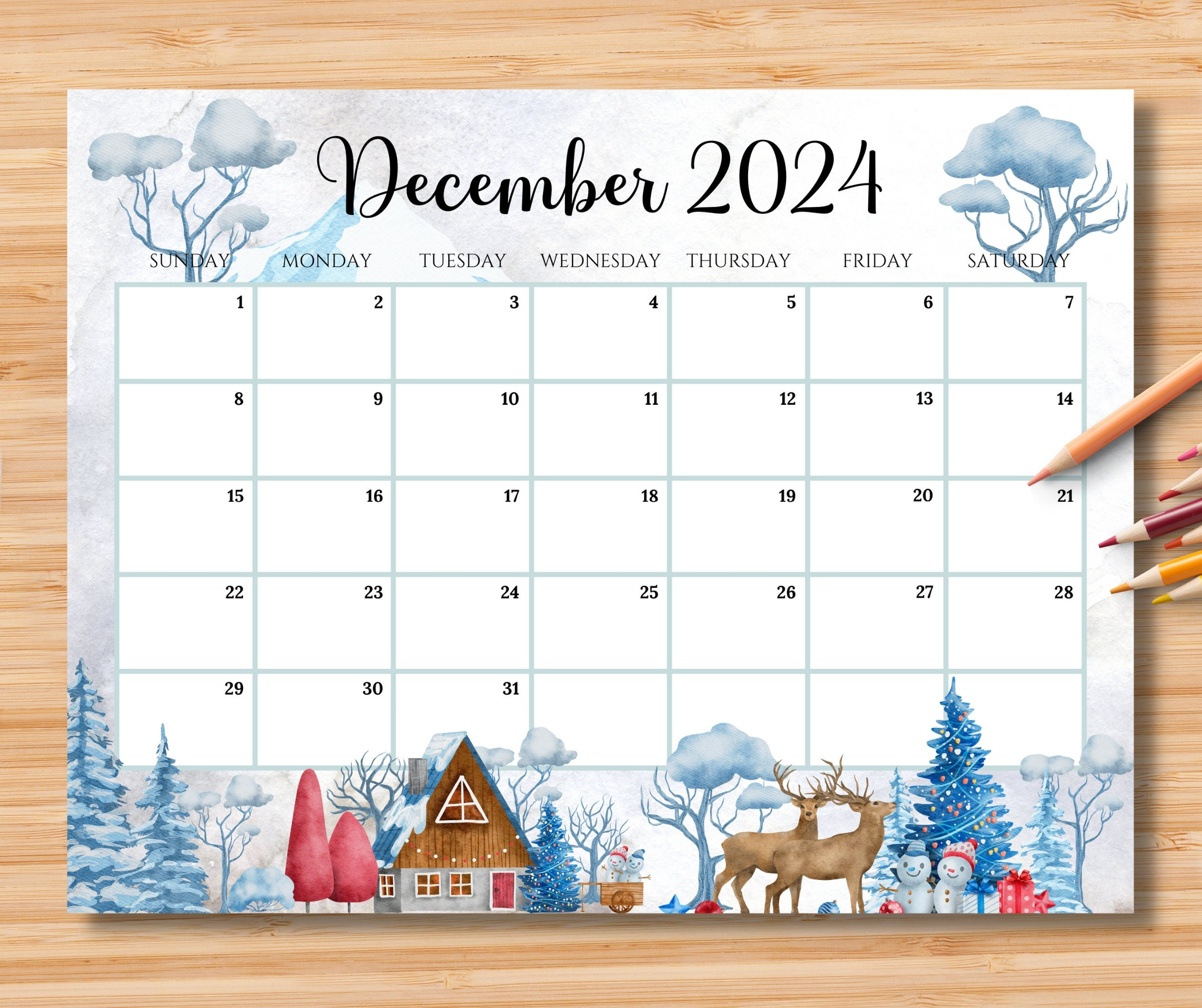 Editable December 2024 Calendar, Beautiful Winter In A Highland throughout December 2024 Calendar Printable Australia