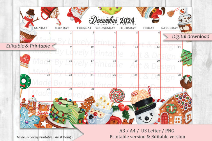 2024 December Christmas Calendar Printable