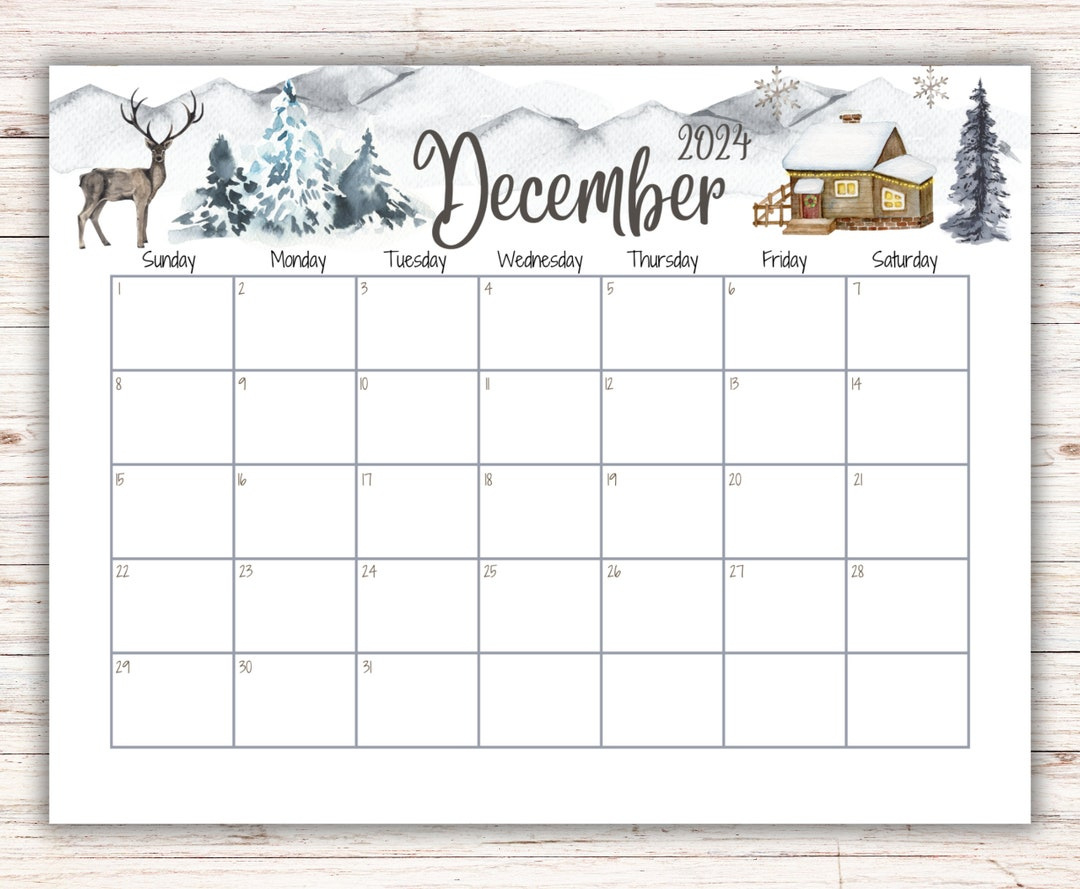 Editable December 2024 Calendar, Snowy House On The Hill And for December 2024 Calendar Printable Kids