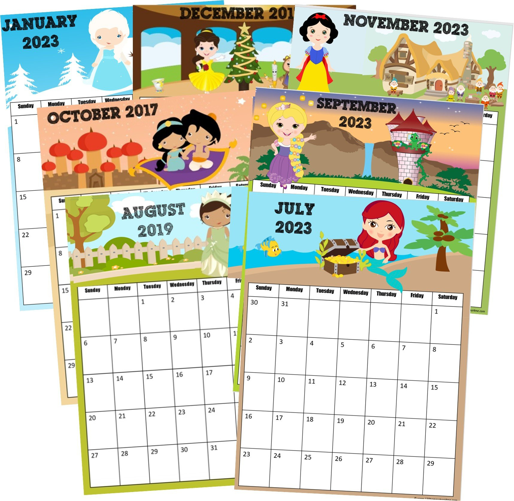 👑 Free Printable Disney Princess Calendar 2024 inside 2024 December Calendar Printable Disney