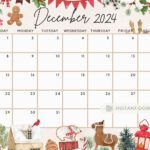 Fillable December 2024 Calendar, Cute Festive Snowy Winter For Calendar December 2024 Printable Christmas