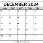 Free December 2024 Calendar Printable For 2024 December Printable Typable Calendar