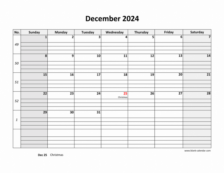 December 2024 Calendar Printable With Large Print