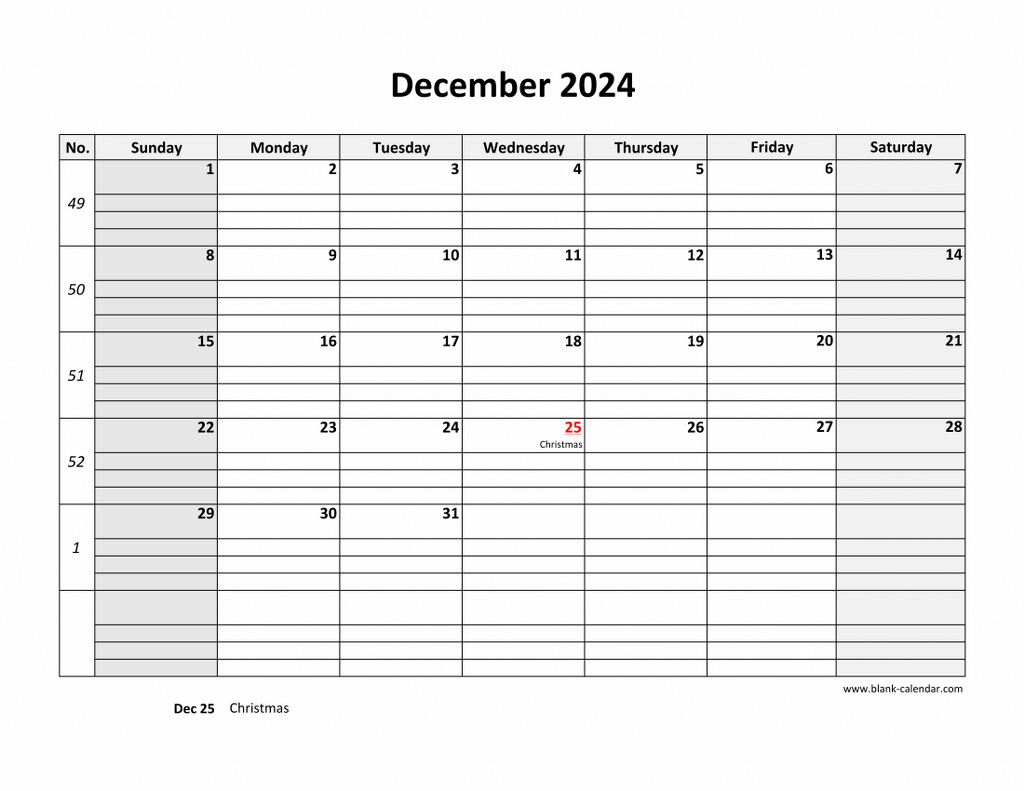 Free Download Printable December 2024 Calendar, Large Box Grid intended for December 2024 Calendar Printable With Large Print