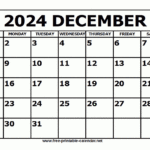 Free Printable December 2024 Calendar For December 2024 Calendar Free Printable Clipart