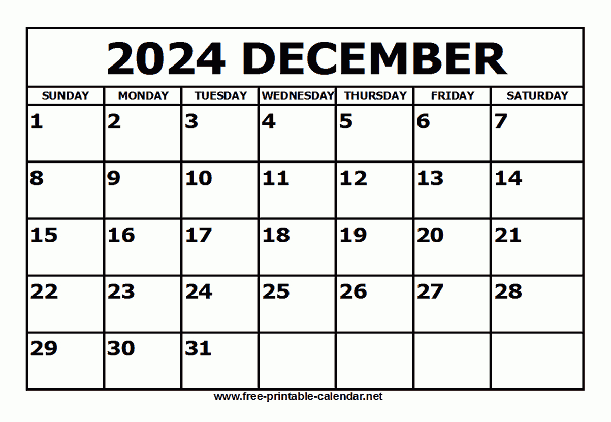 Free Printable December 2024 Calendar for December 2024 Calendar Free Printable Clipart