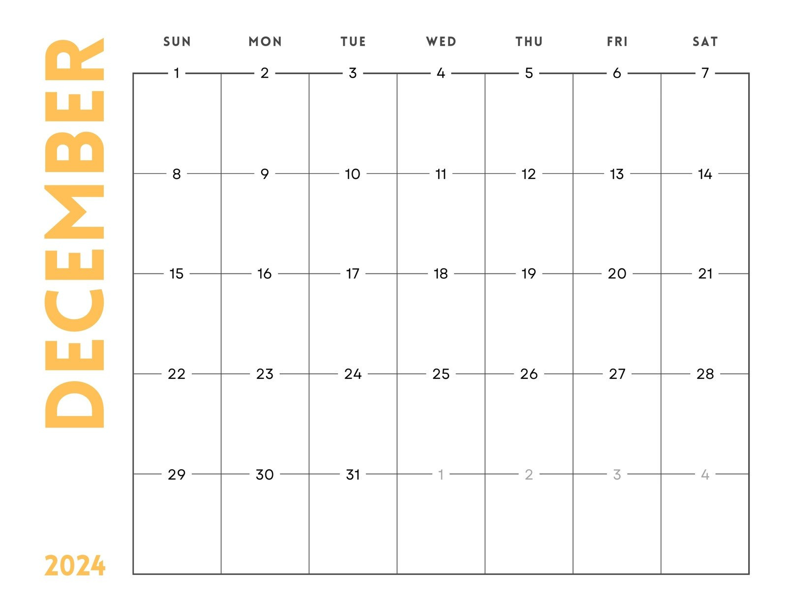 Free, Printable December 2024 Calendar Templates | Canva for Blank Calendar December 2024 Printable