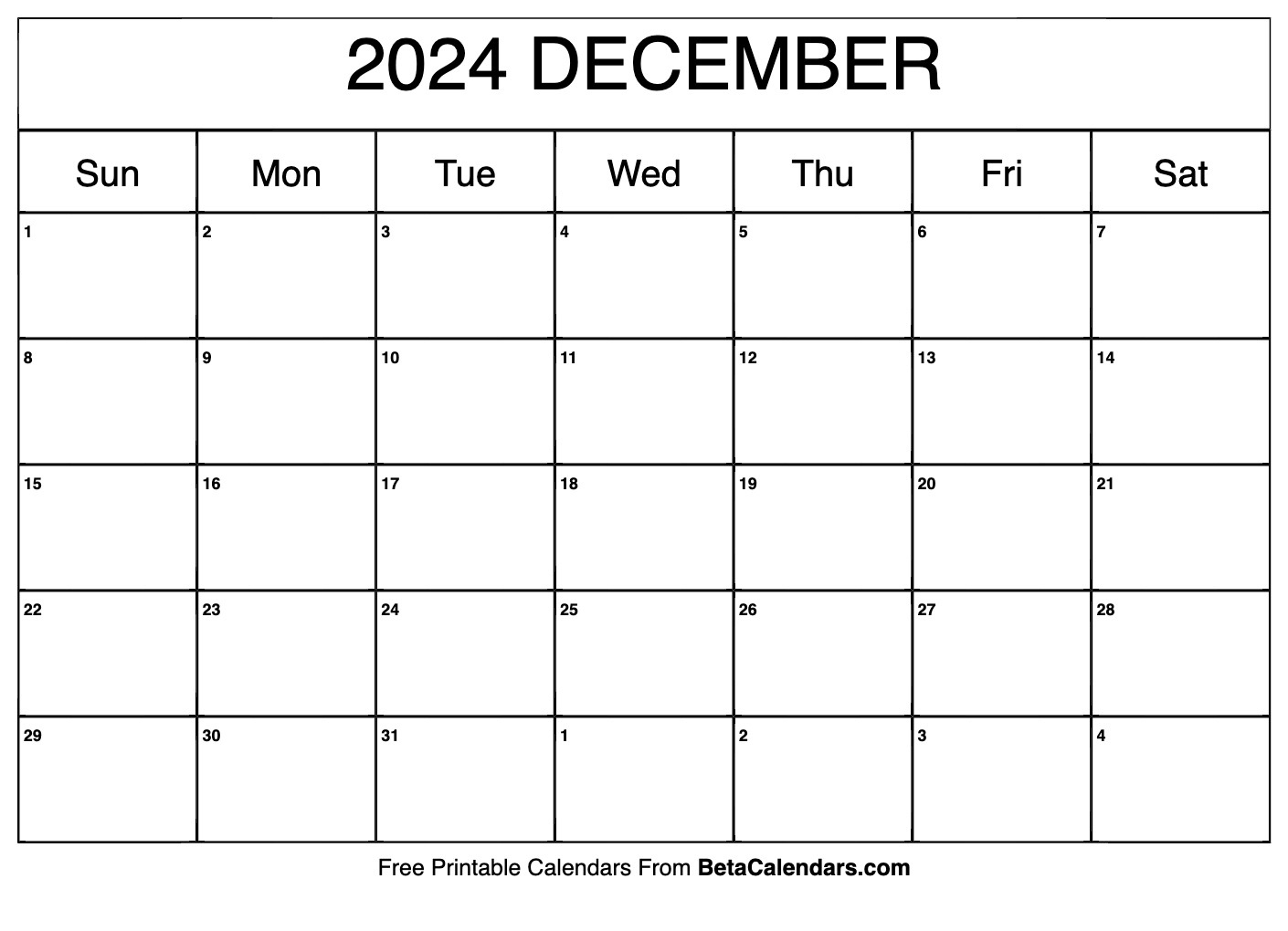 Free Printable December 2024 Calendar with regard to Beta Calendars December 2024 Calendar Printable