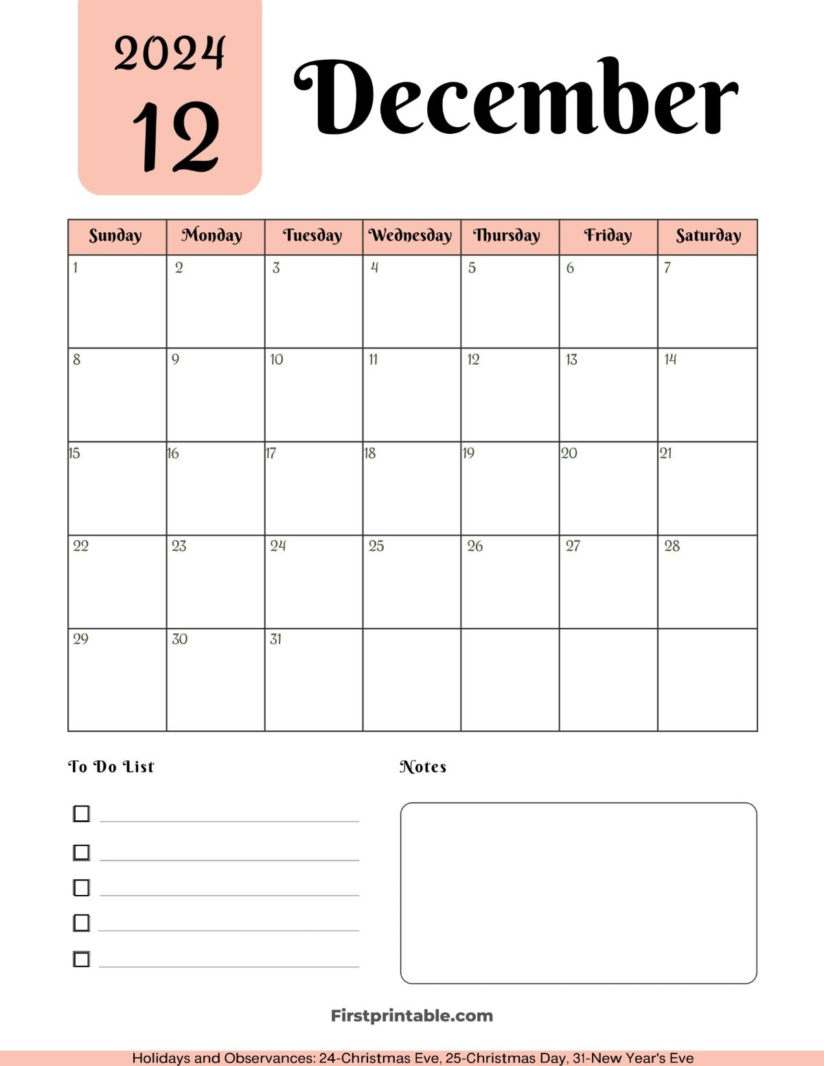 Free Printable, Editable &amp;amp; Fillable December Calendars 2024 With with regard to 2024 December Printable Calendar Waterproof