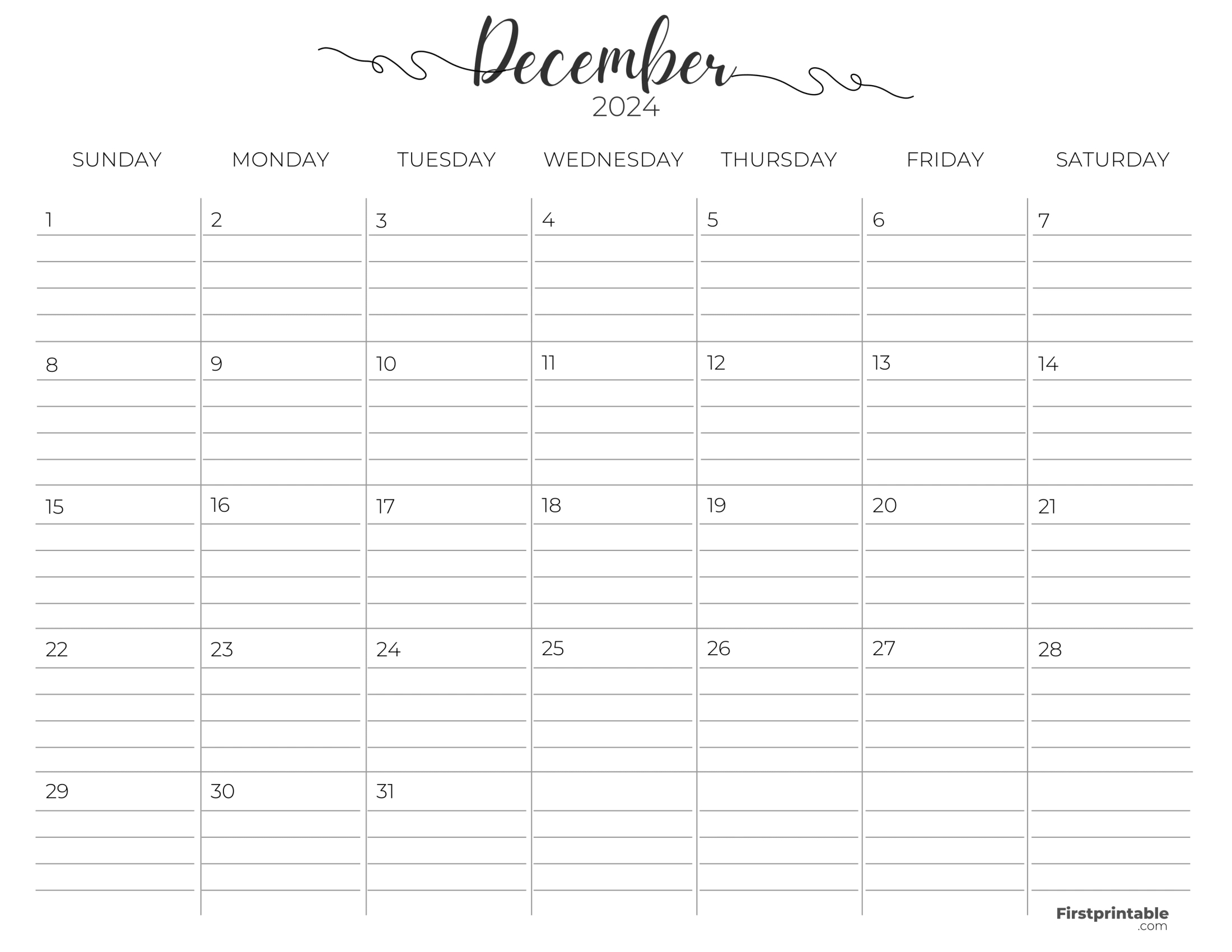 Free Printable &amp;amp; Fillable December Calendars 2024 in December 2024 Weekly Calendar Printable