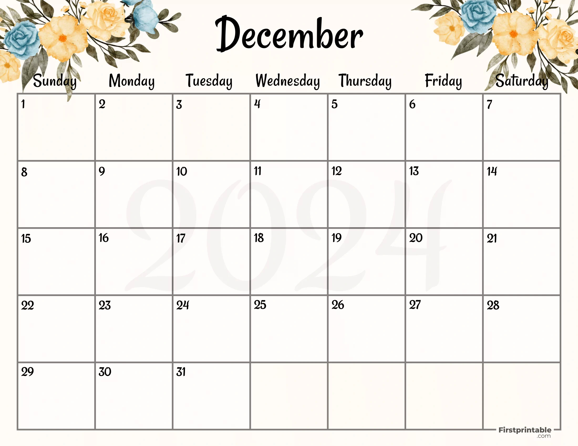 Free Printable &amp;amp; Fillable December Calendars 2024 throughout December 2024 Calendar With Holidays First Printable