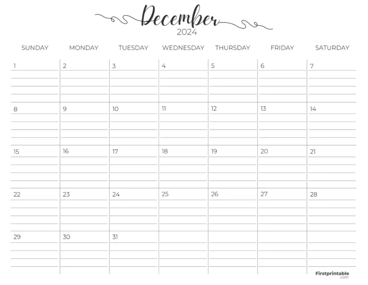 December 2024 Calendar With Notes Printable