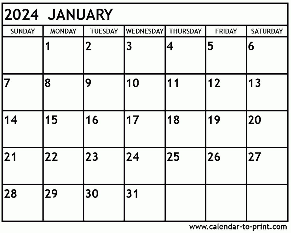 January 2024 Calendar Printable inside Calendar 2024 Printable January-December