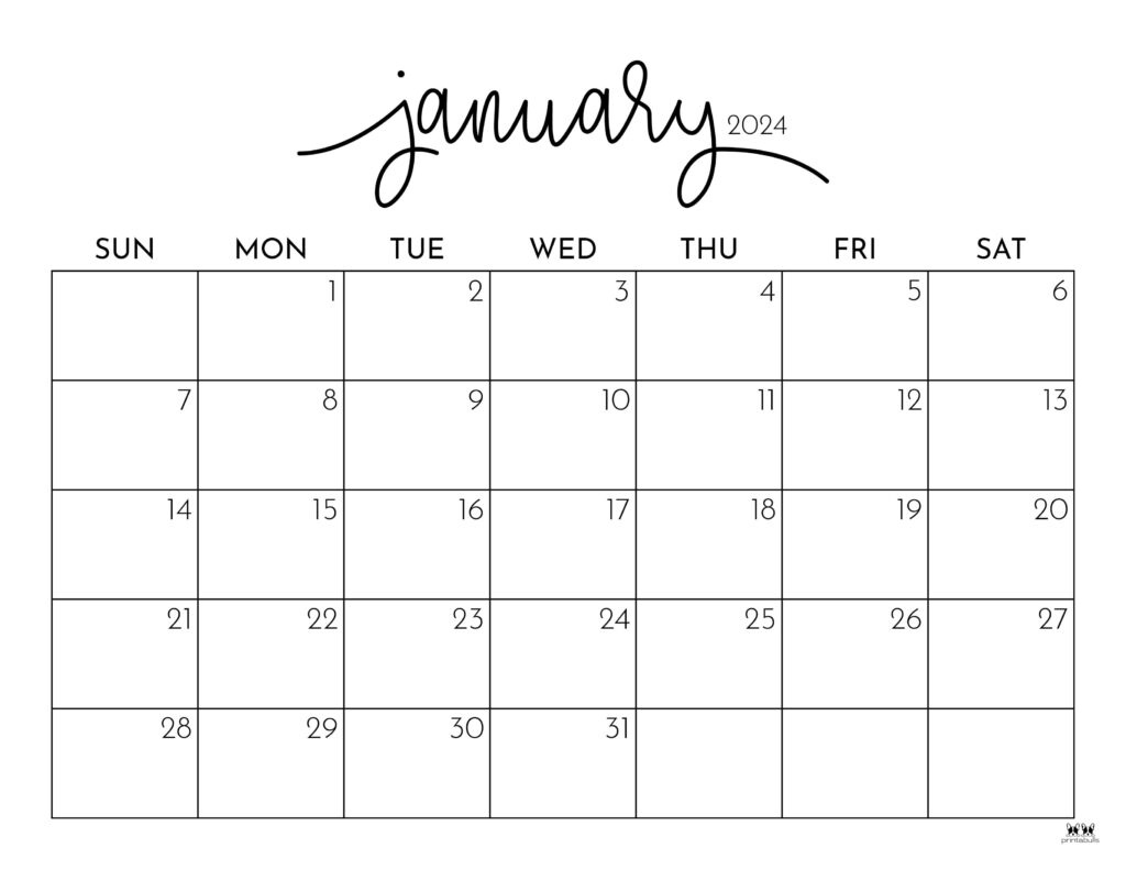 January 2024 Calendars - 50 Free Printables | Printabulls regarding Calendar 2024 January To December Printable