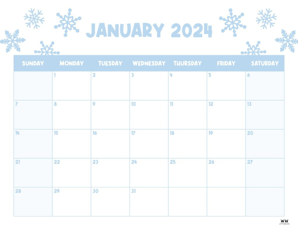 January 2024 Calendars - 50 Free Printables | Printabulls throughout 2024 Calendar Free Printable January-December