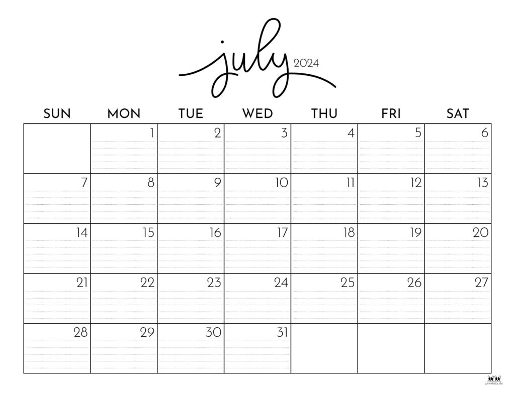 July 2024 Calendars - 50 Free Printables | Printabulls pertaining to Calendar 2024 July To December Printable