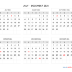 July To December 2024 Calendar Horizontal | Calendar Quickly Inside Calendar 2024 July To December Printable