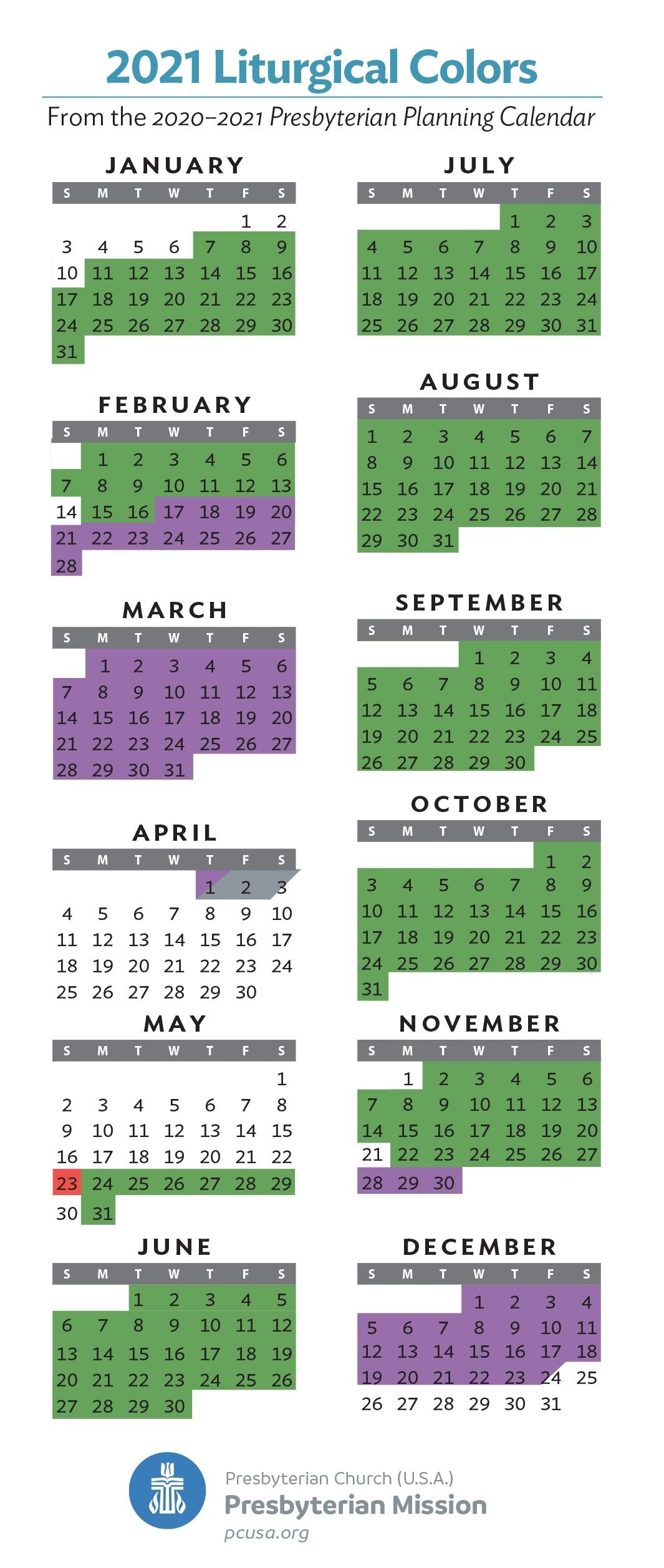 Liturgical Calendar Colors 2021 within 2024 Presbyterian Planning Calendar Printable July December