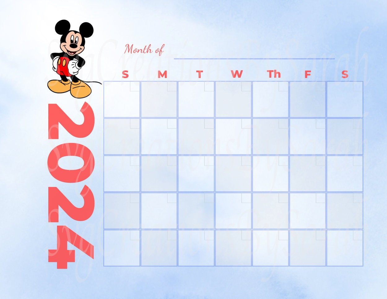 Mickey Digital Download Calendar 2024, Mickey Png, Digital in 2024 December Calendar Printable Disney