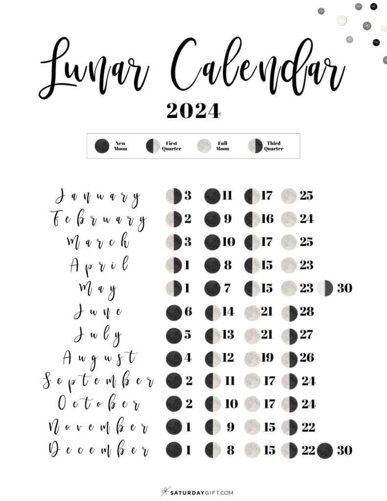 Moon Phase Calendar - Cute &amp;amp; Free Printable 2024 Lunar Calendar for December 2024 Moon Calendar Printable