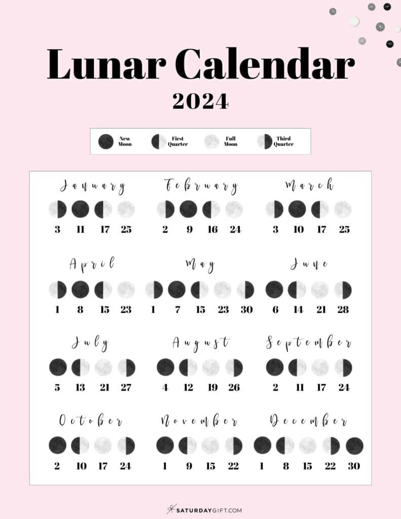 Moon Phase Calendar - Cute &amp;amp; Free Printable 2024 Lunar Calendar within December 2024 Moon Calendar Printable