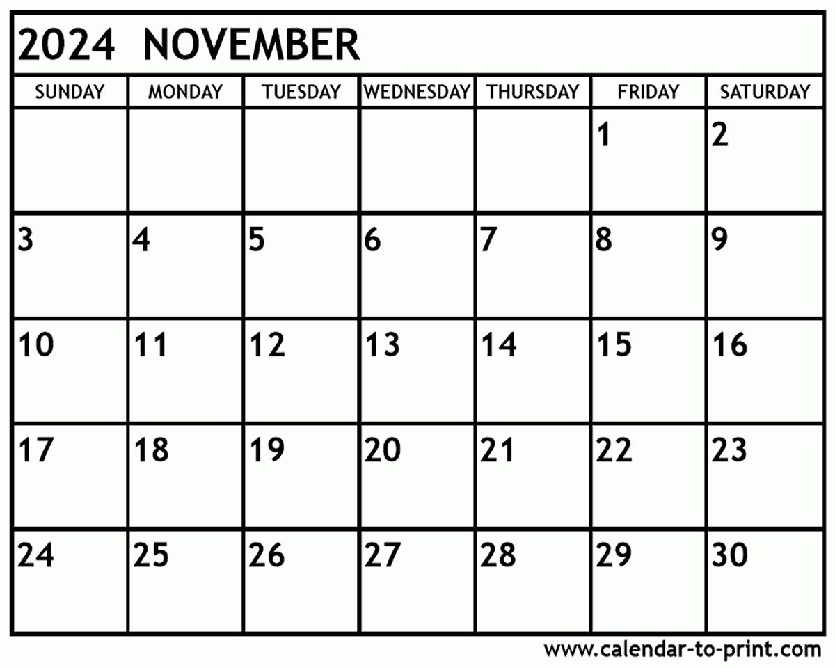 November 2024 Calendar Printable for Calendar 2024 November December Printable