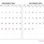 November And December 2024 Calendar | Calendar Quickly For Calendar November December 2024 Printable