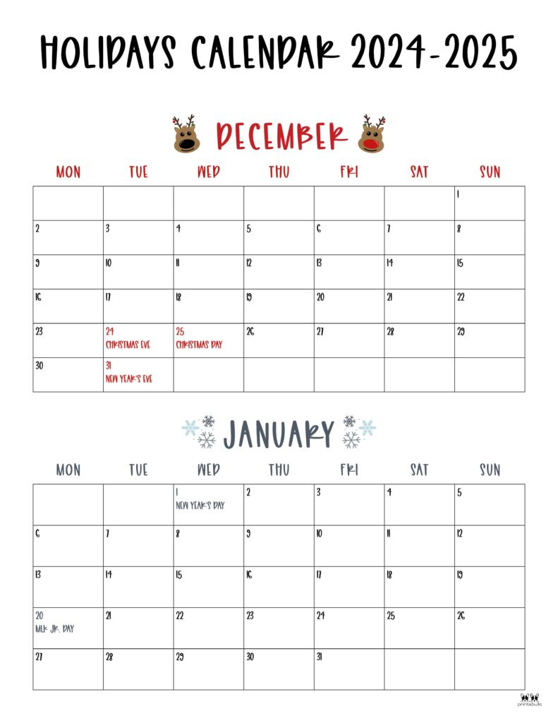 November December 2024 Calendars - 28 Printables | Printabulls for Printable Calendar December 2024 January 2025