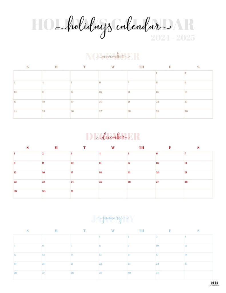 November December 2024 Calendars - 28 Printables | Printabulls in November December 2024 And January 2025 Printable Calendar