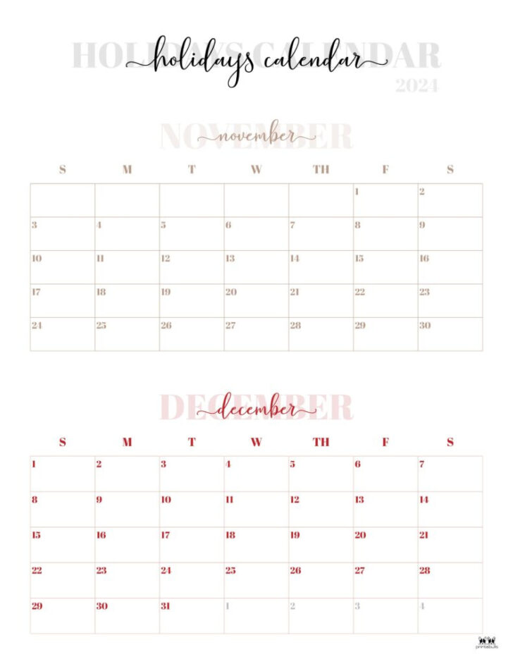 Printable Calendar November December 2024