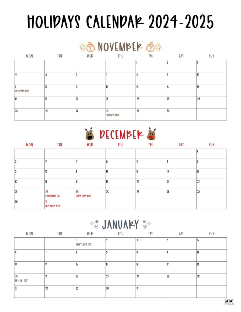 November December 2024 Calendars - 28 Printables | Printabulls inside Calendar November 2024 December 2024 January 2025 Printable