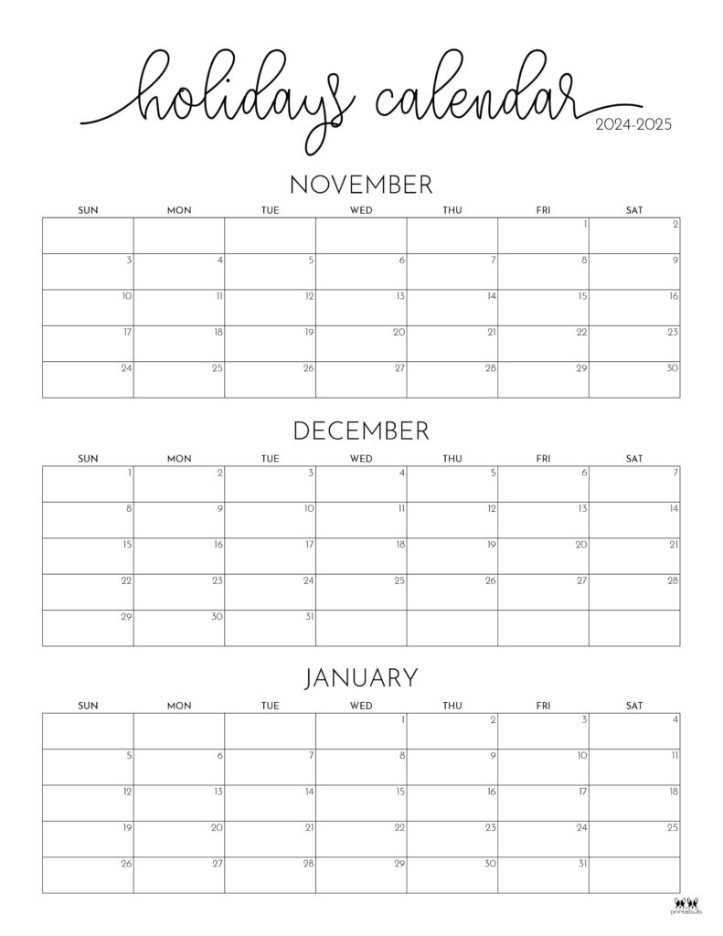 November December 2024 Calendars - 28 Printables | Printabulls inside November December 2024 - January 2025 Calendar Printable