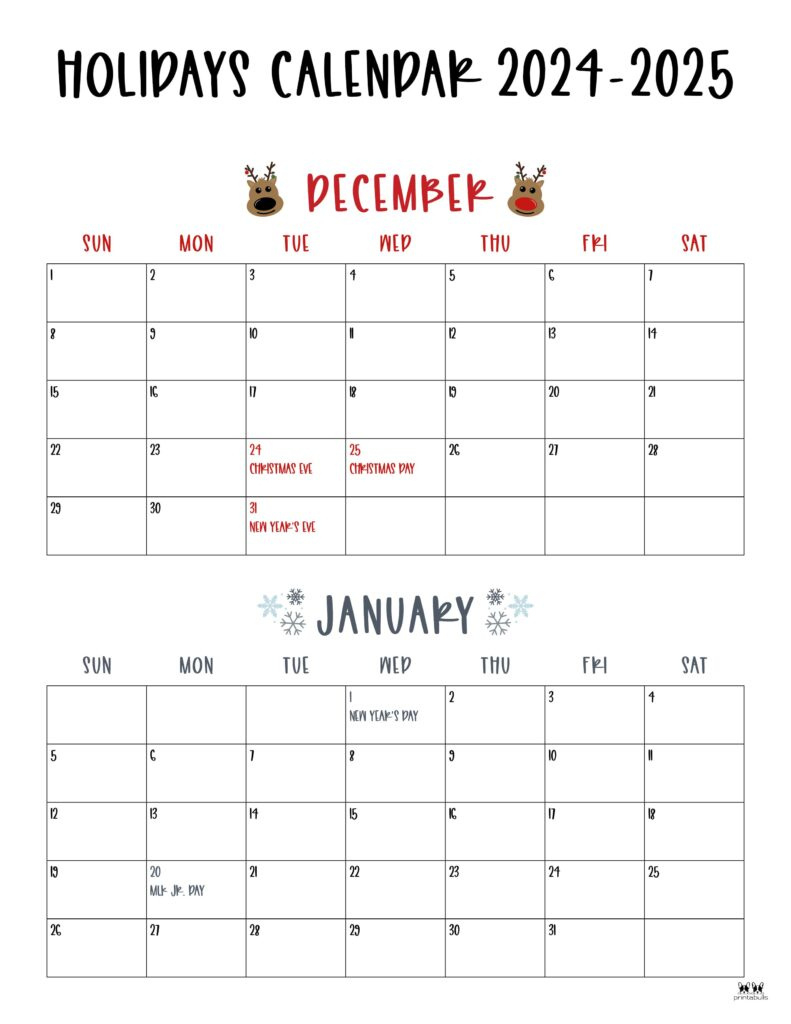 November December 2024 Calendars - 28 Printables | Printabulls pertaining to December 2024 And January 2025 Calendar Printable