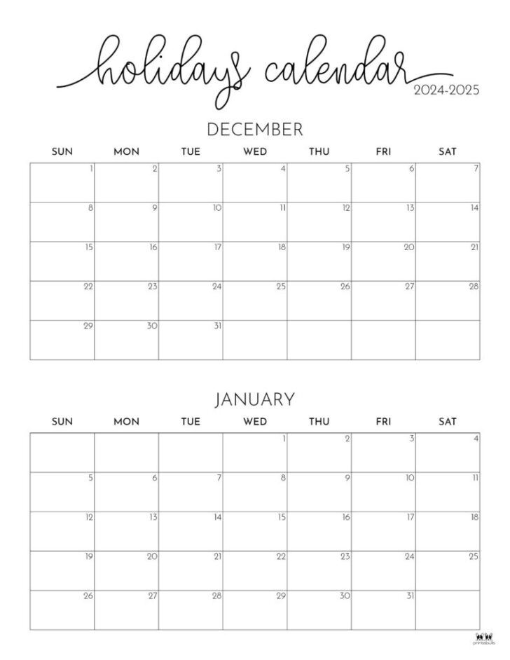 Printable 3 Month Calendar December 2024 – January February 2025