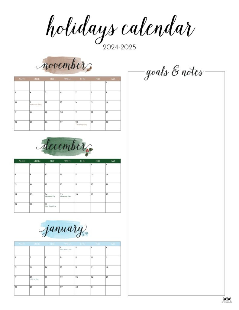 November December 2024 Calendars - 28 Printables | Printabulls within Calendar November 2024 December 2024 January 2025 Printable