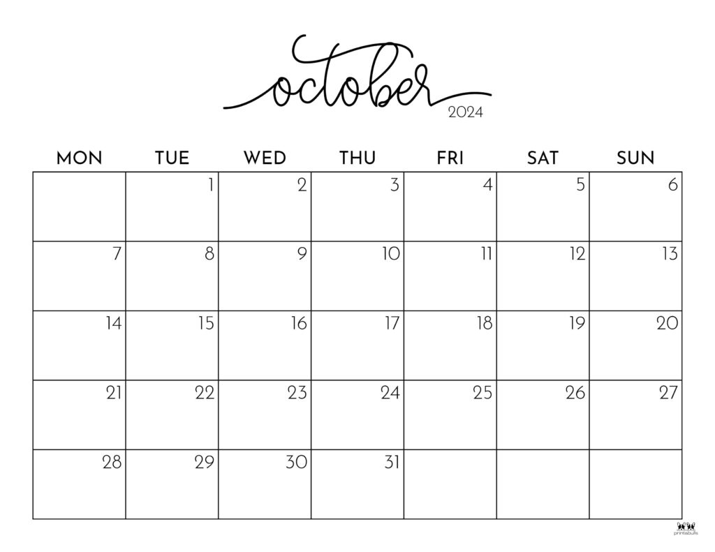 October 2024 Calendars - 50 Free Printables | Printabulls within Calender Free Printable October-December 2024 Bills