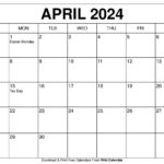 Printable April 2024 Calendar Templates With Holidays Throughout 2024 Apr December Calendar Printable