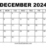 Printable December 2024 Calendar For Blank Monthly Calendar Printable December 2024