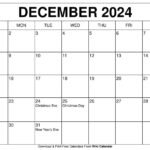 Printable December 2024 Calendar Templates With Holidays For 2024 December Calendar Printable