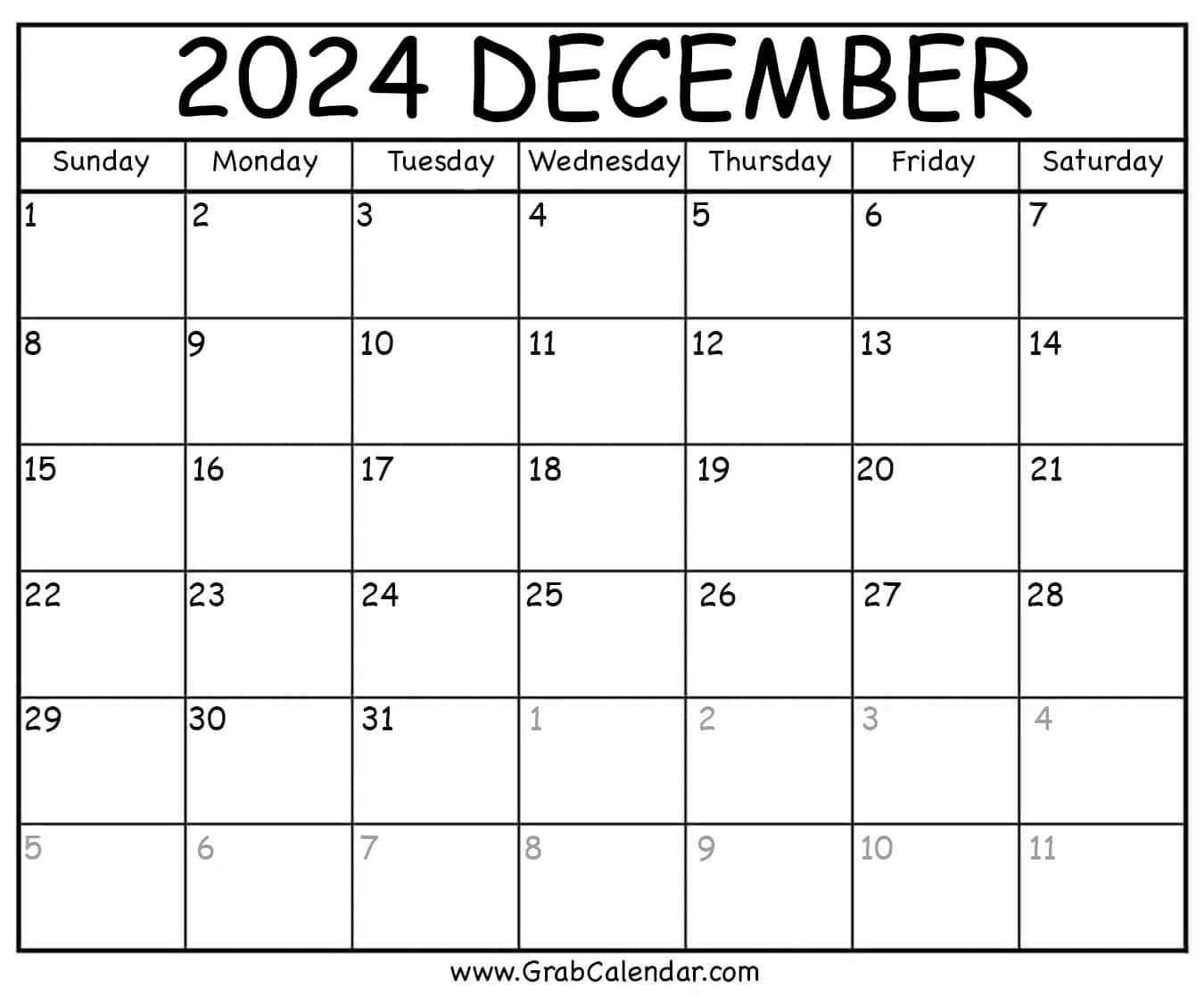 Printable December 2024 Calendar throughout December 2024 Calendar Numbers Printable