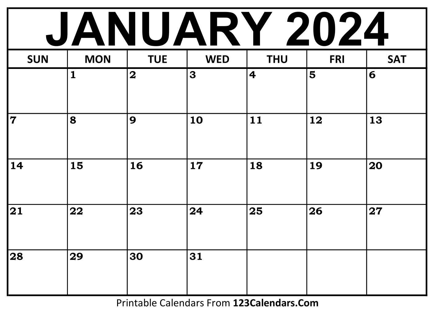 Printable January 2024 Calendar Templates - 123Calendars with Calendar 2024 January To December Printable