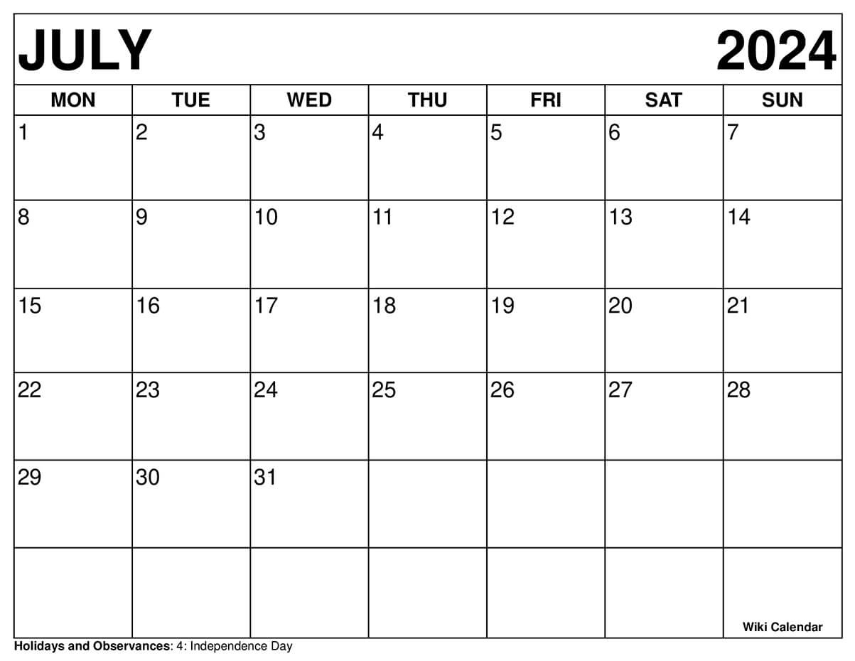 Printable July 2024 Calendar Templates With Holidays within Printable Calendar July 2024 To December 2024