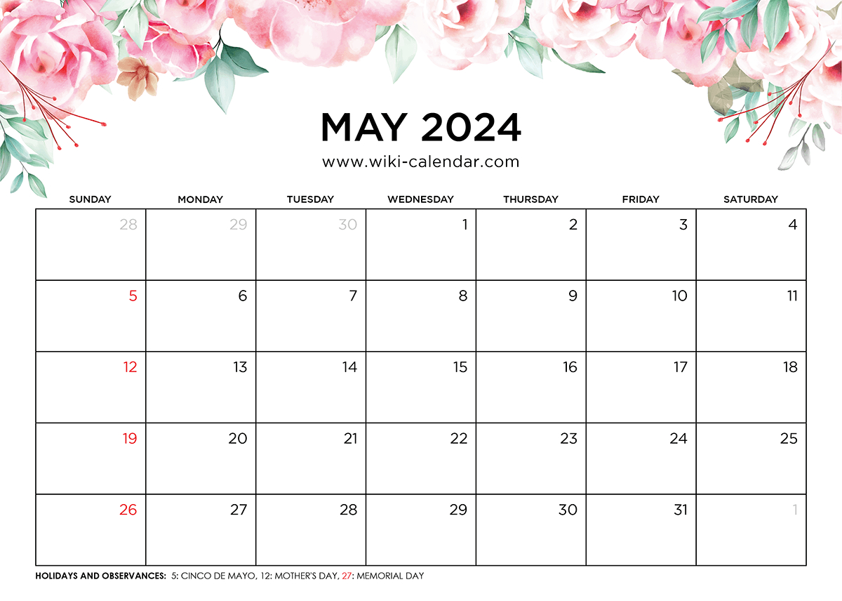 Printable May 2024 Calendar Templates With Holidays intended for 2024 May December Calendar Printable