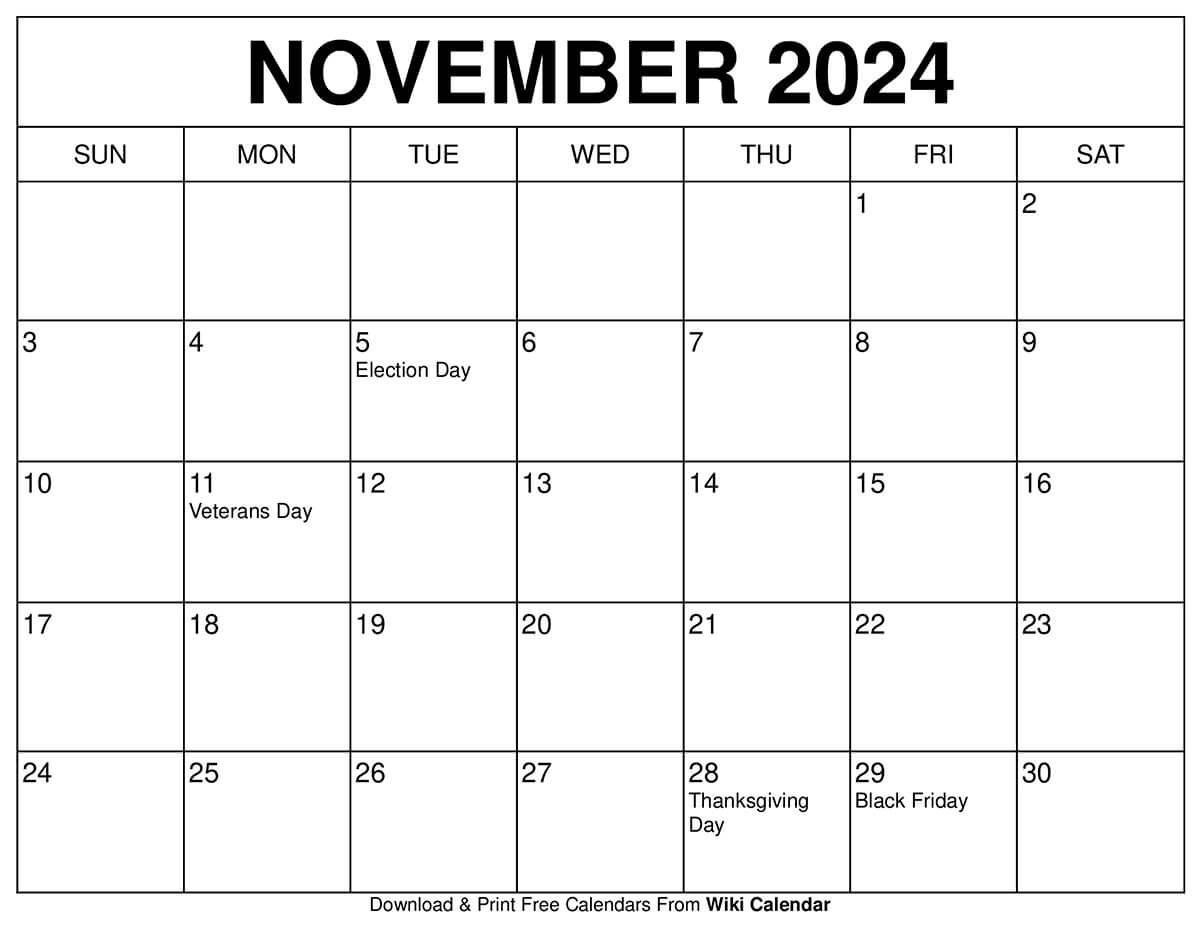 Printable November 2024 Calendar Templates With Holidays - Wiki in 2024 November And December Calendar Free Printable