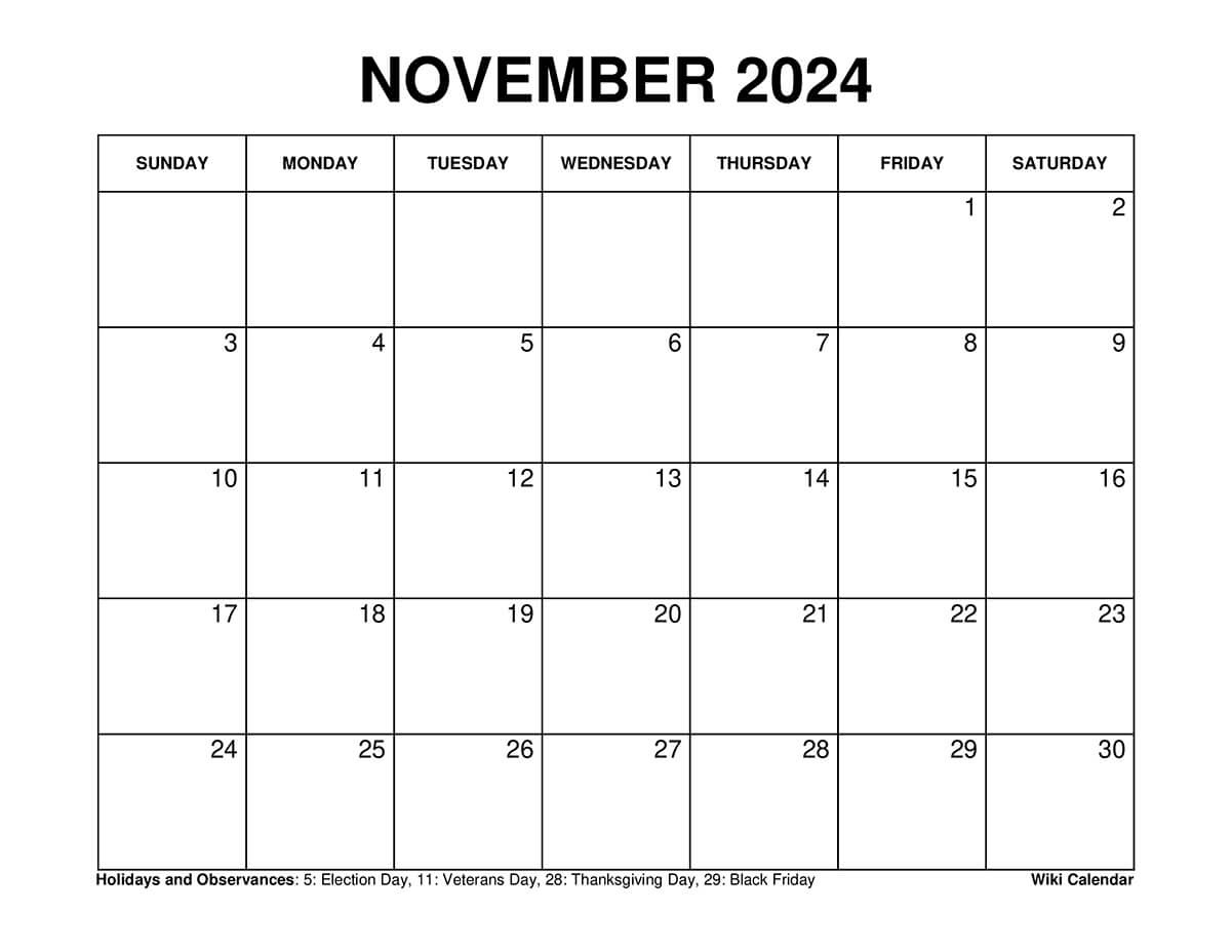 Printable November 2024 Calendar Templates With Holidays - Wiki within 2 Month Printable Calendar For November December 2024