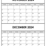 Printable November December 2024 Calendars | Calendarkart Intended For 2024 Calendar Printable November December Jan 1St