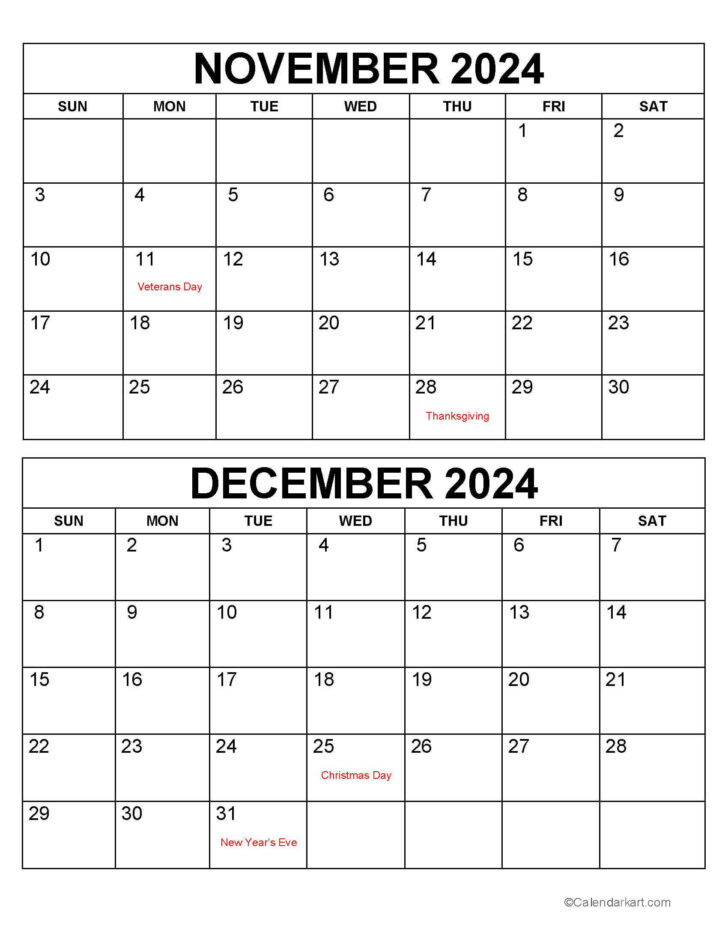 2024 November And December Calendar Printable